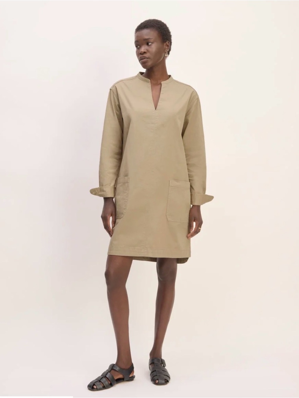 NWOT Everlane The Long Sleeve Organic 
Cotton Utility Mini Dress Bone / Cream M